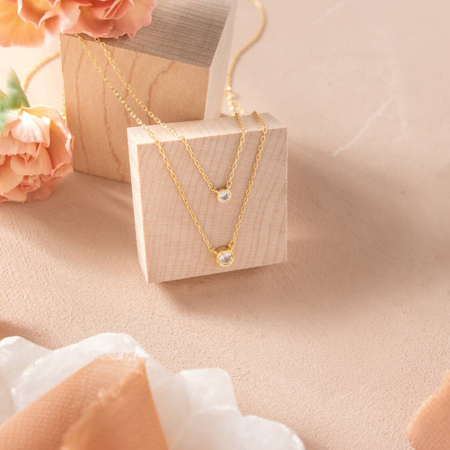 Splendid Iris Double Layer Cz Necklace