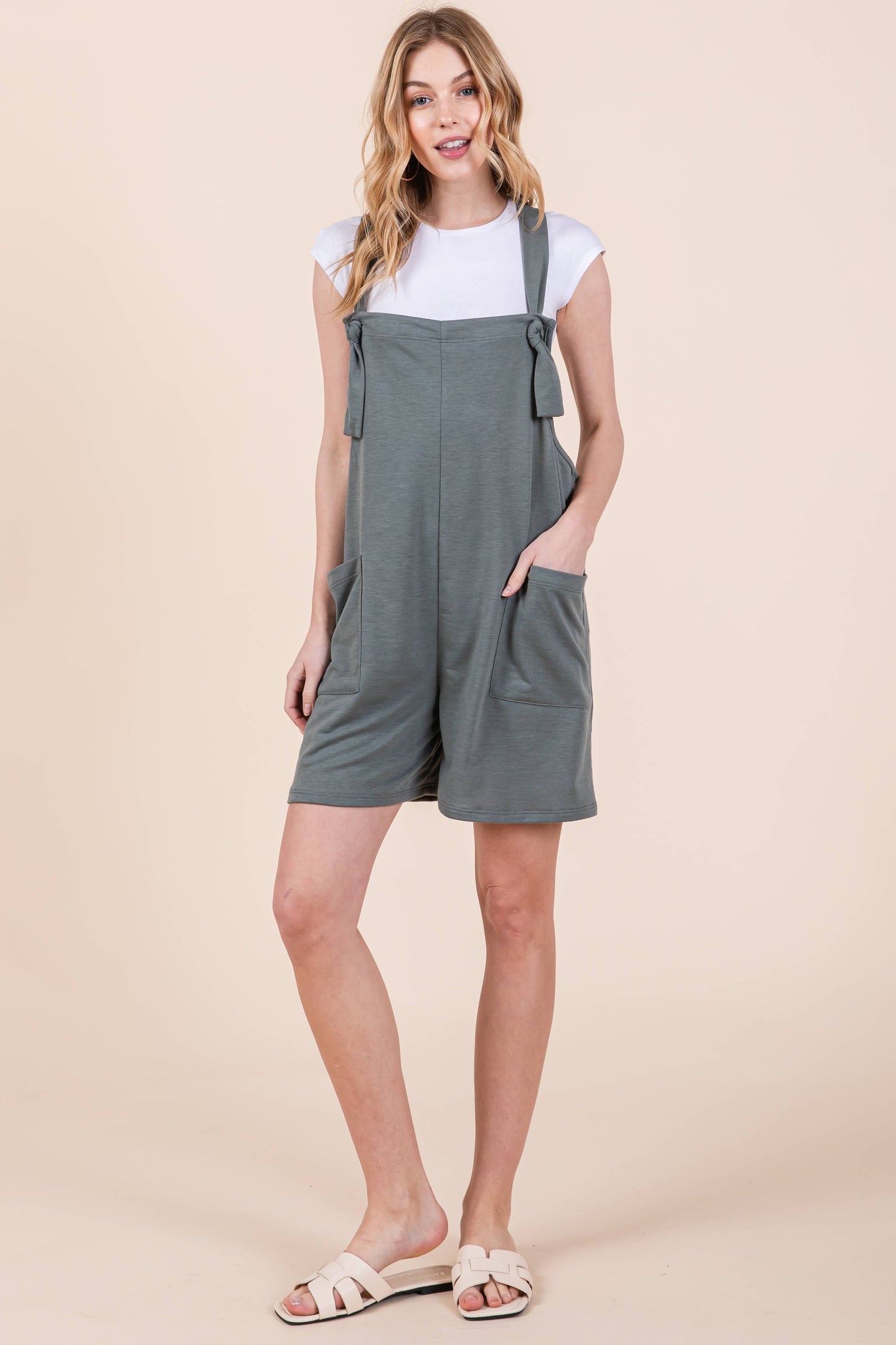 Dusty Olive Casual Tie Romper