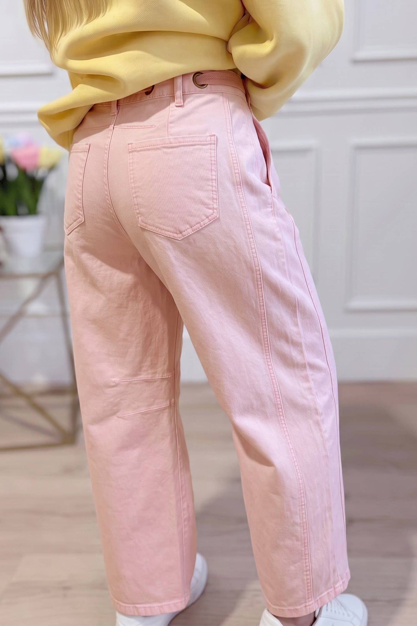 Little Daisy Closet - LDC Solid Color Grommet Tie Waist Barrel Jeans