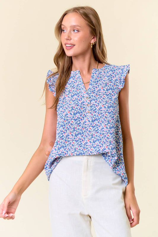 Floral Ruffle Shoulder Top