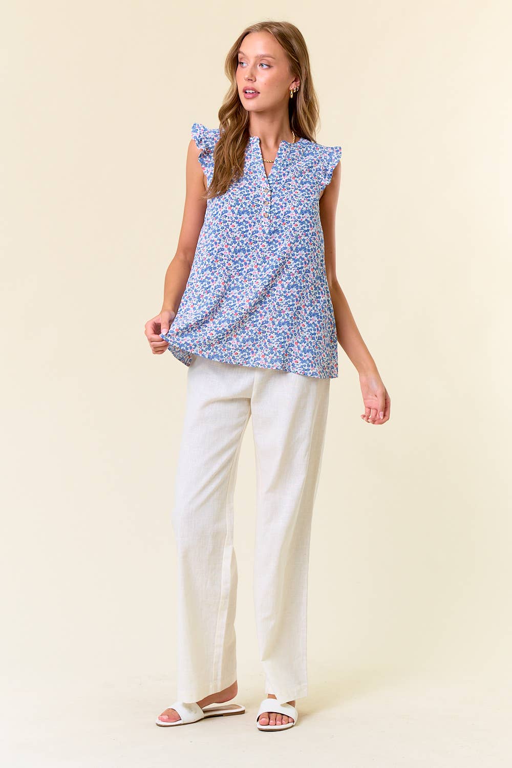 Floral Ruffle Shoulder Top