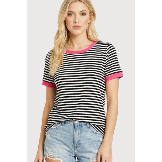 Staccato Striped Short Sleeve Top