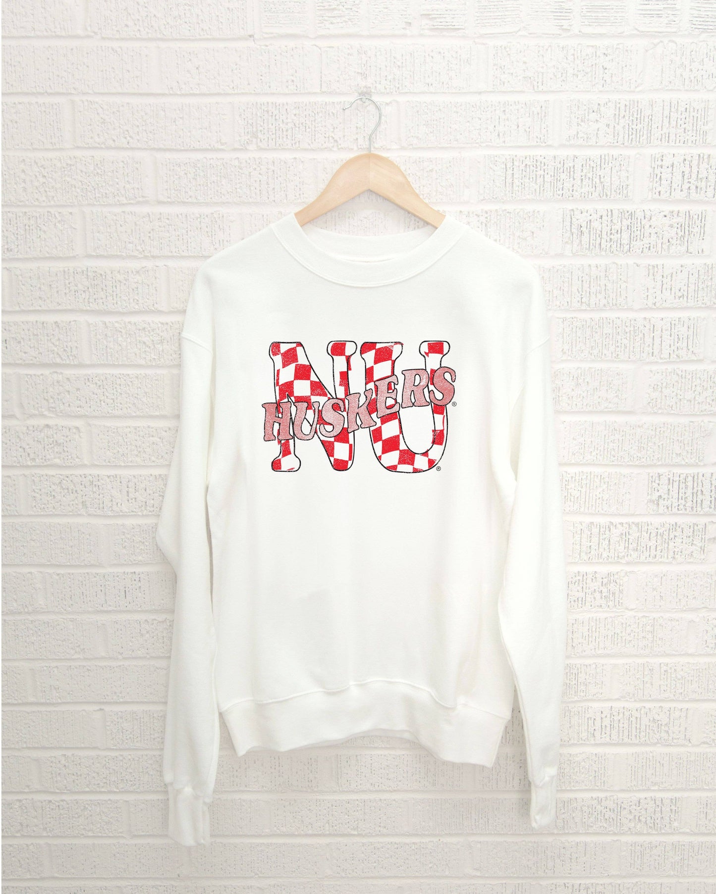 LivyLu - Nebraska Huskers Twisted Check White Thrifted Sweatshirt