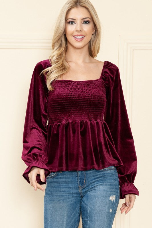 Puff Sleeve Velvet Top