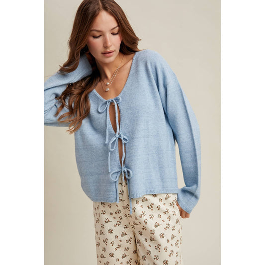 Sky Brushed Tie Front Sweater