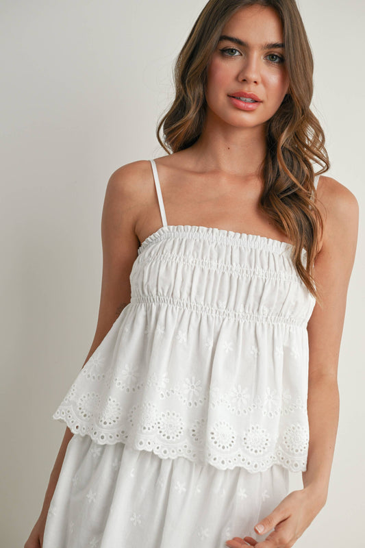 Eyelet Ruffle Smocked Top
