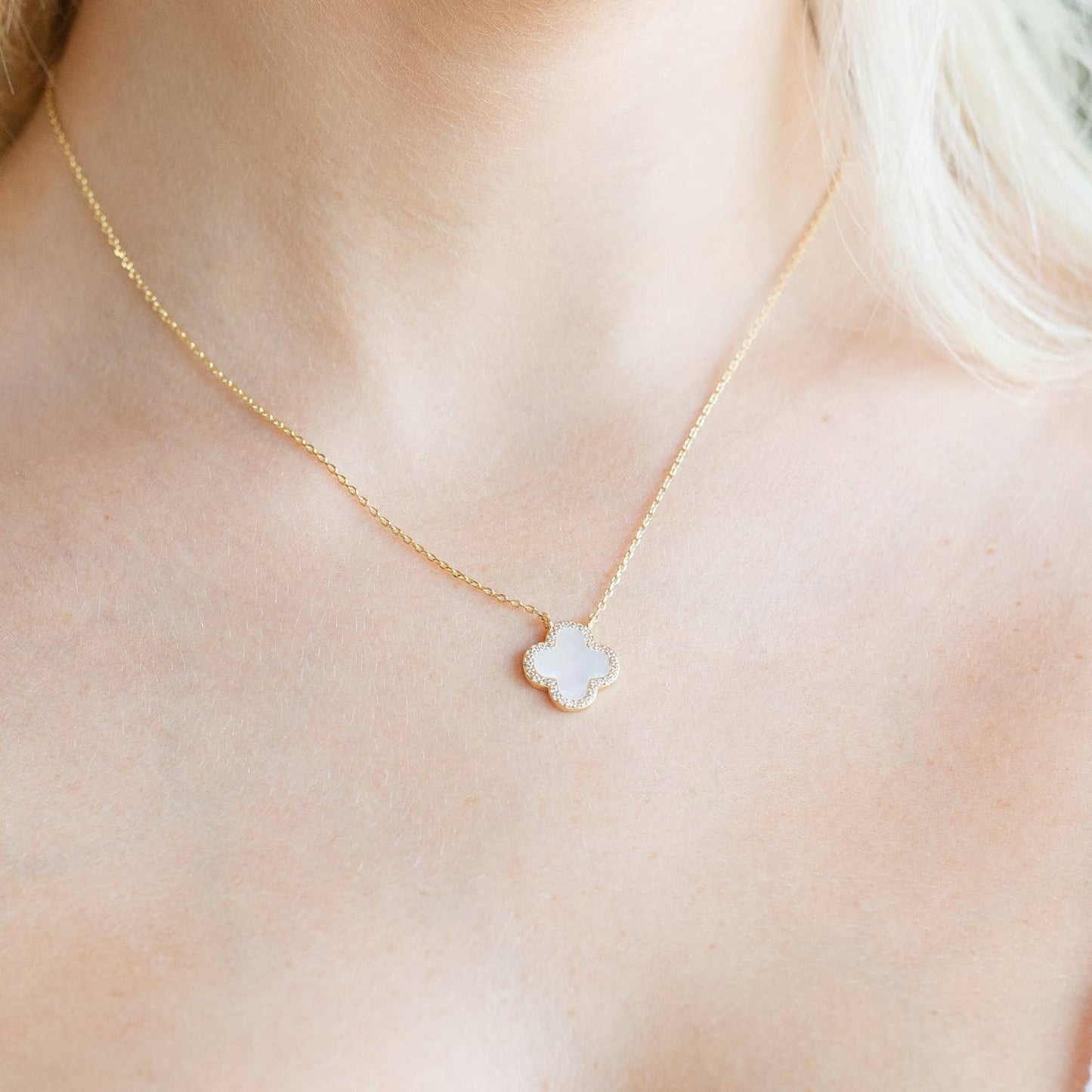 Splendid Iris - Good Fortune, Shell Pavé Quatrefoil Necklace