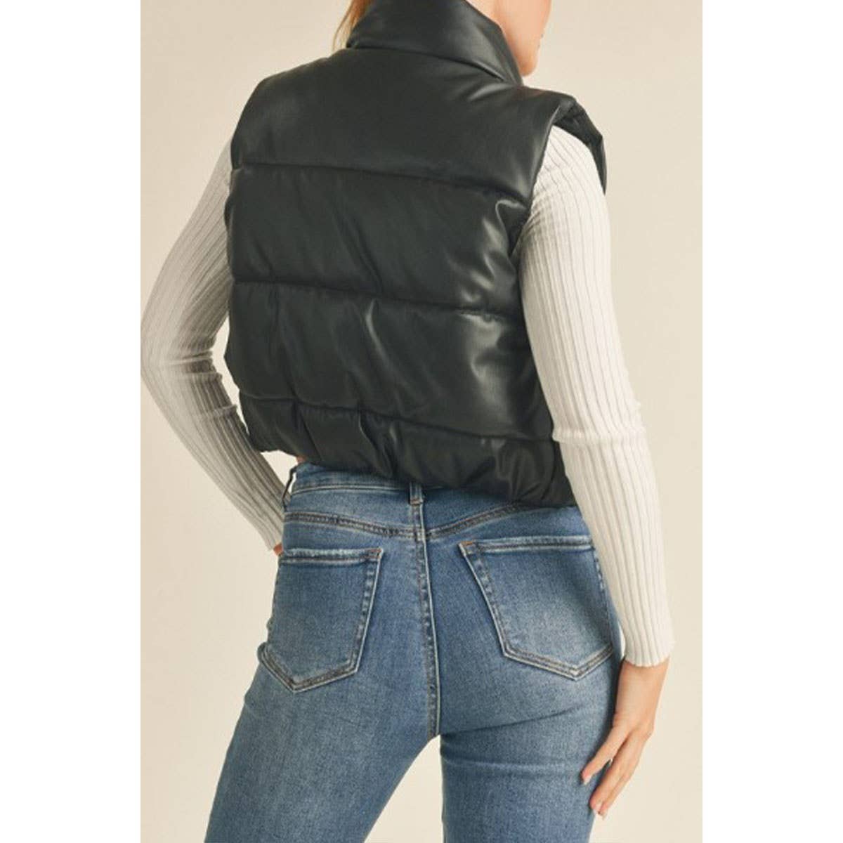 Faux Leather Black Puffer Vest