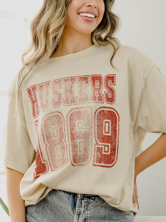 LivyLu - Nebraska Huskers Player Off White Thrifted Tee