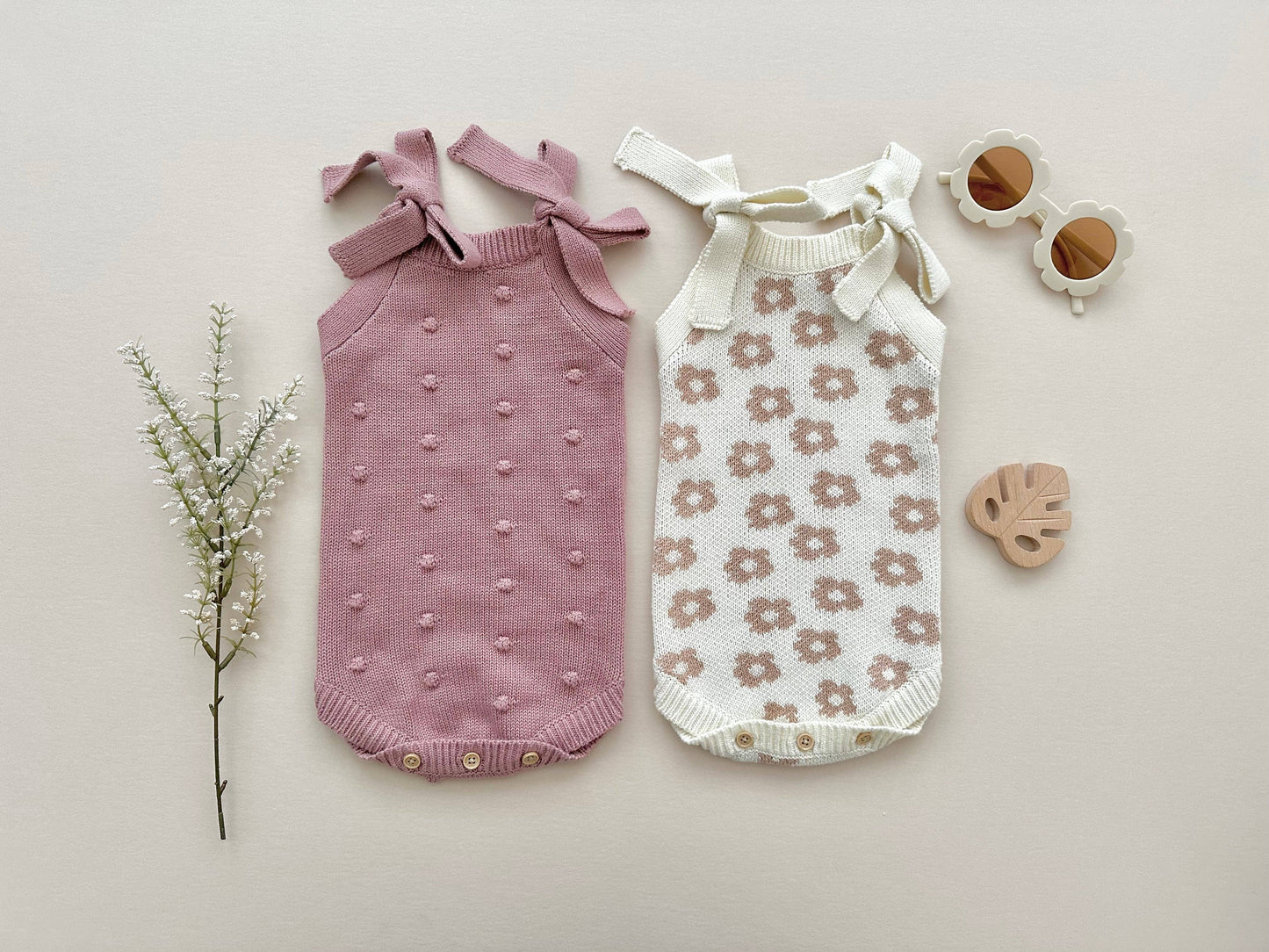 Organic Knit Romper Mocha Daisy