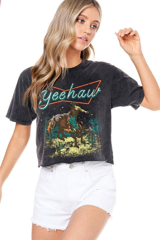 Yee Haw Cowboy Vintage Faux Crop Tee