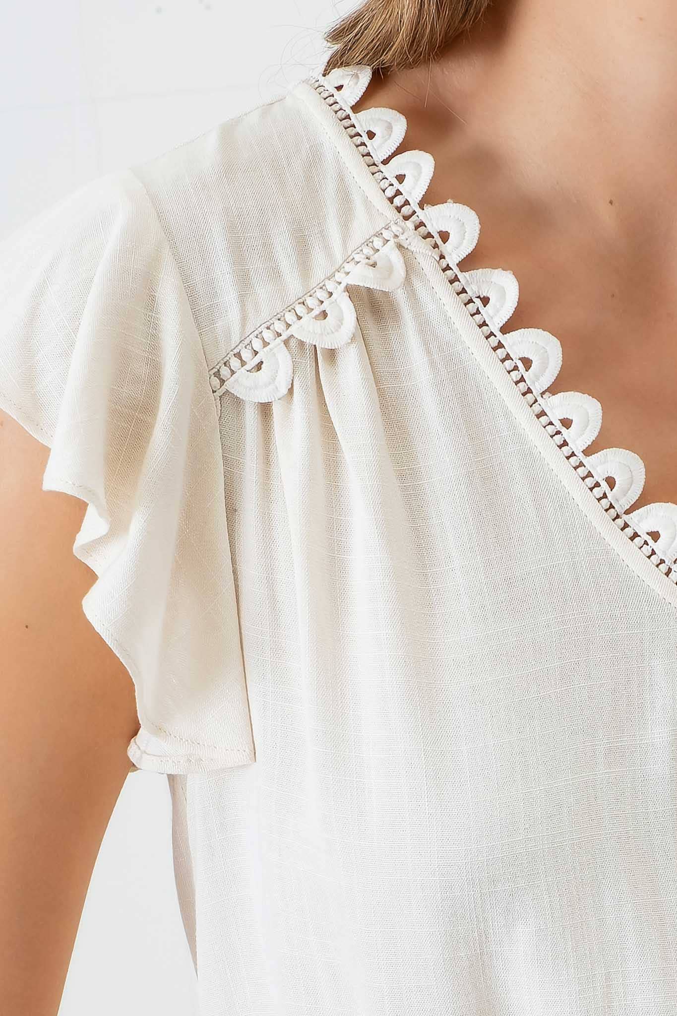 Cream Lace Trim Back Crop Top