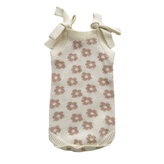 Organic Knit Romper Mocha Daisy