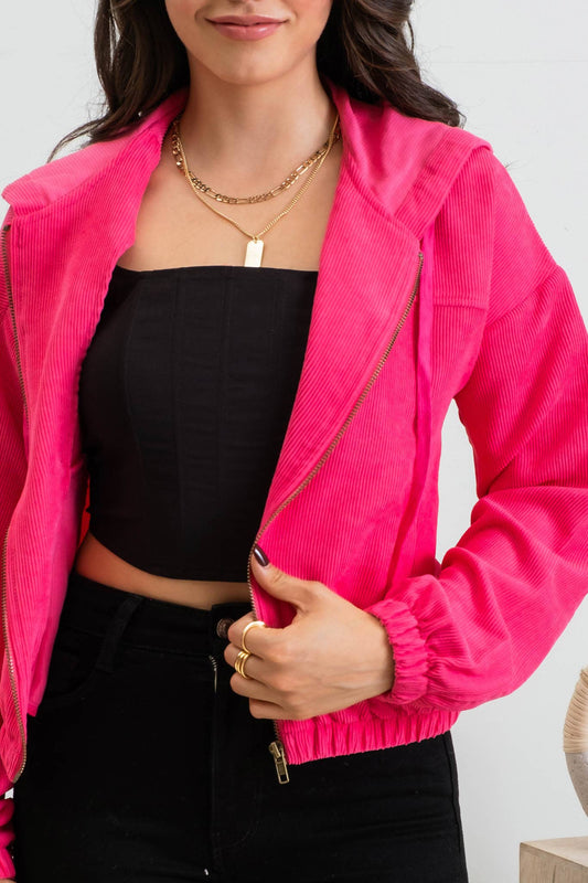 Fuchsia Corduroy Zip Up Jacket