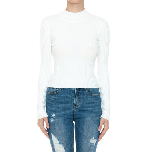 Ribbed Mock Neck Long Sleeve Sweater Top
