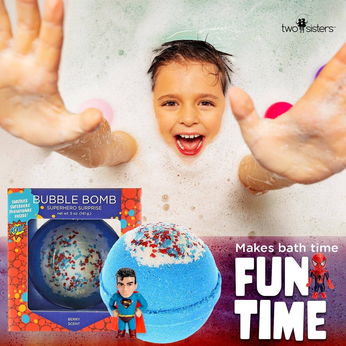 Two Sisters Spa - Superhero Bath Bomb for Kids with Toy Inside (1 Pack)