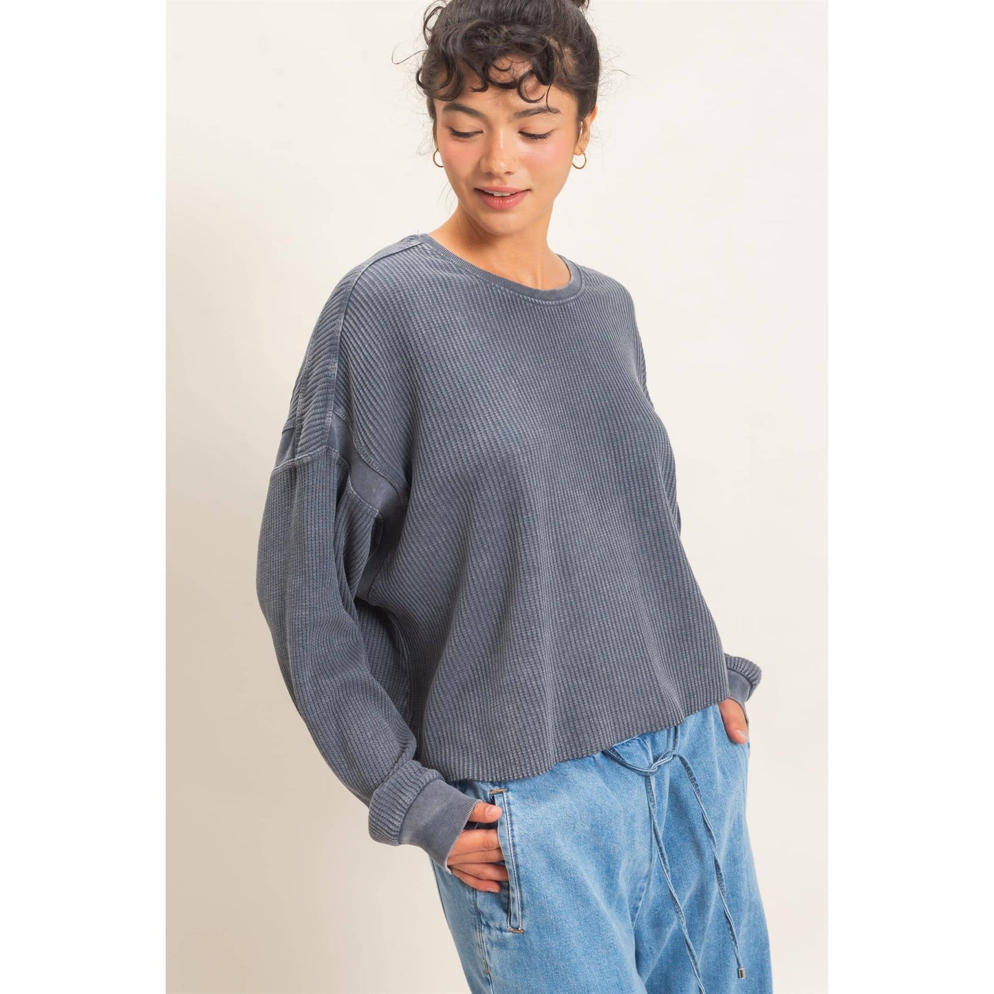 Double Zero - Mineral Wash Waffle Open Back Top