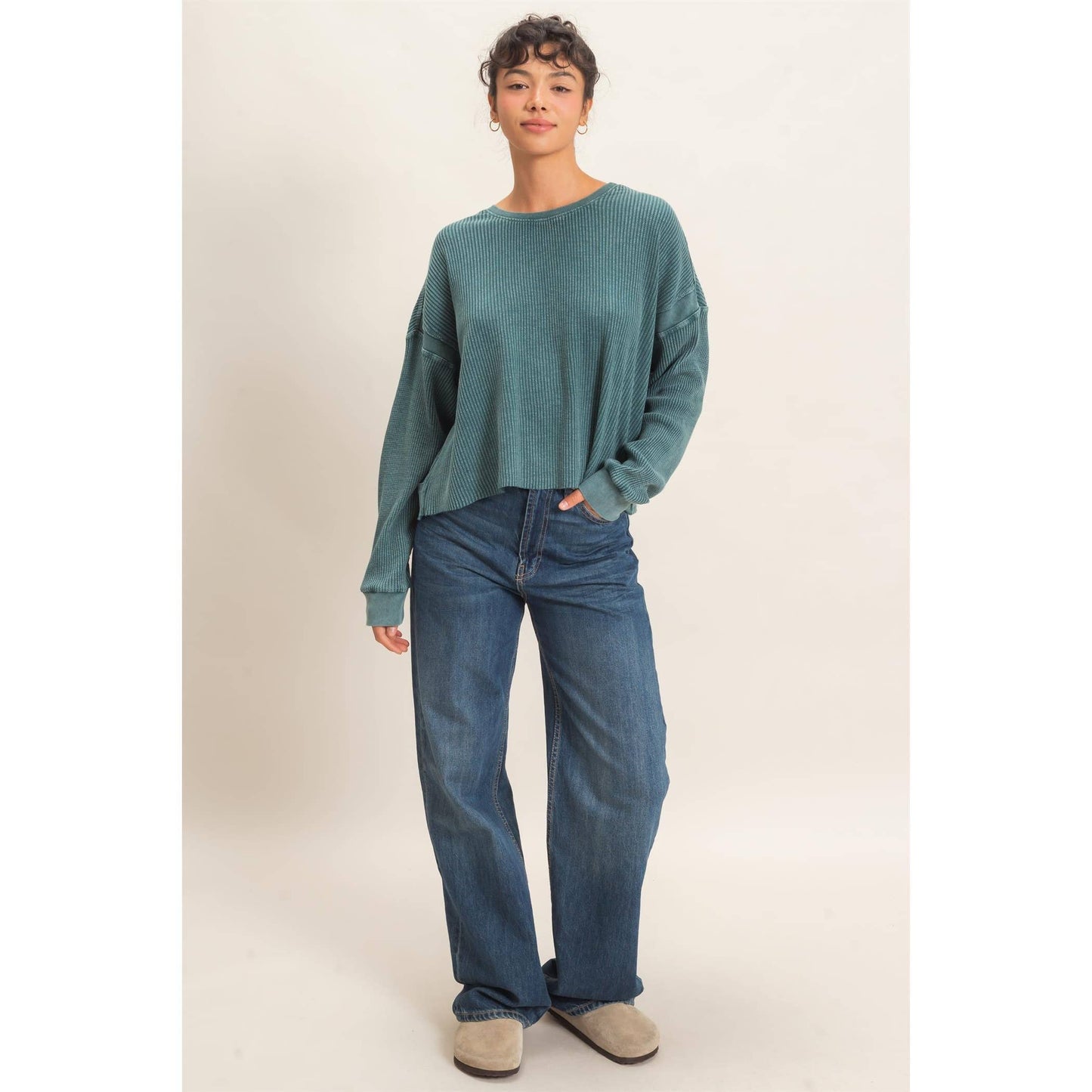 Double Zero - Mineral Wash Waffle Open Back Top