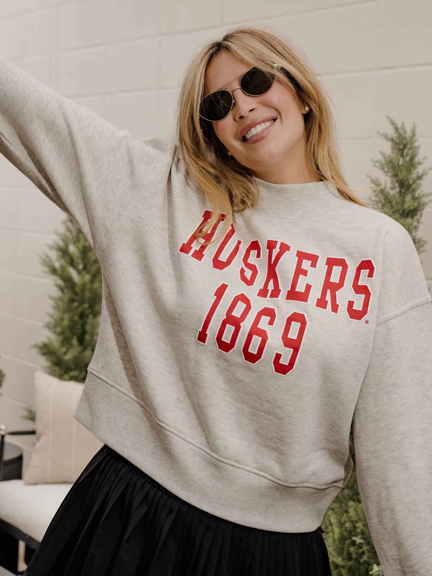 LivyLu - Huskers College Block Puff Ink Gray Mock Neck Sweatshirt