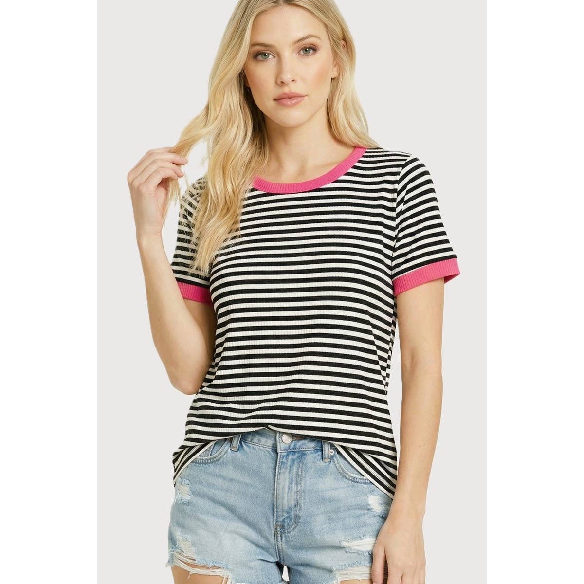 Staccato Striped Short Sleeve Top