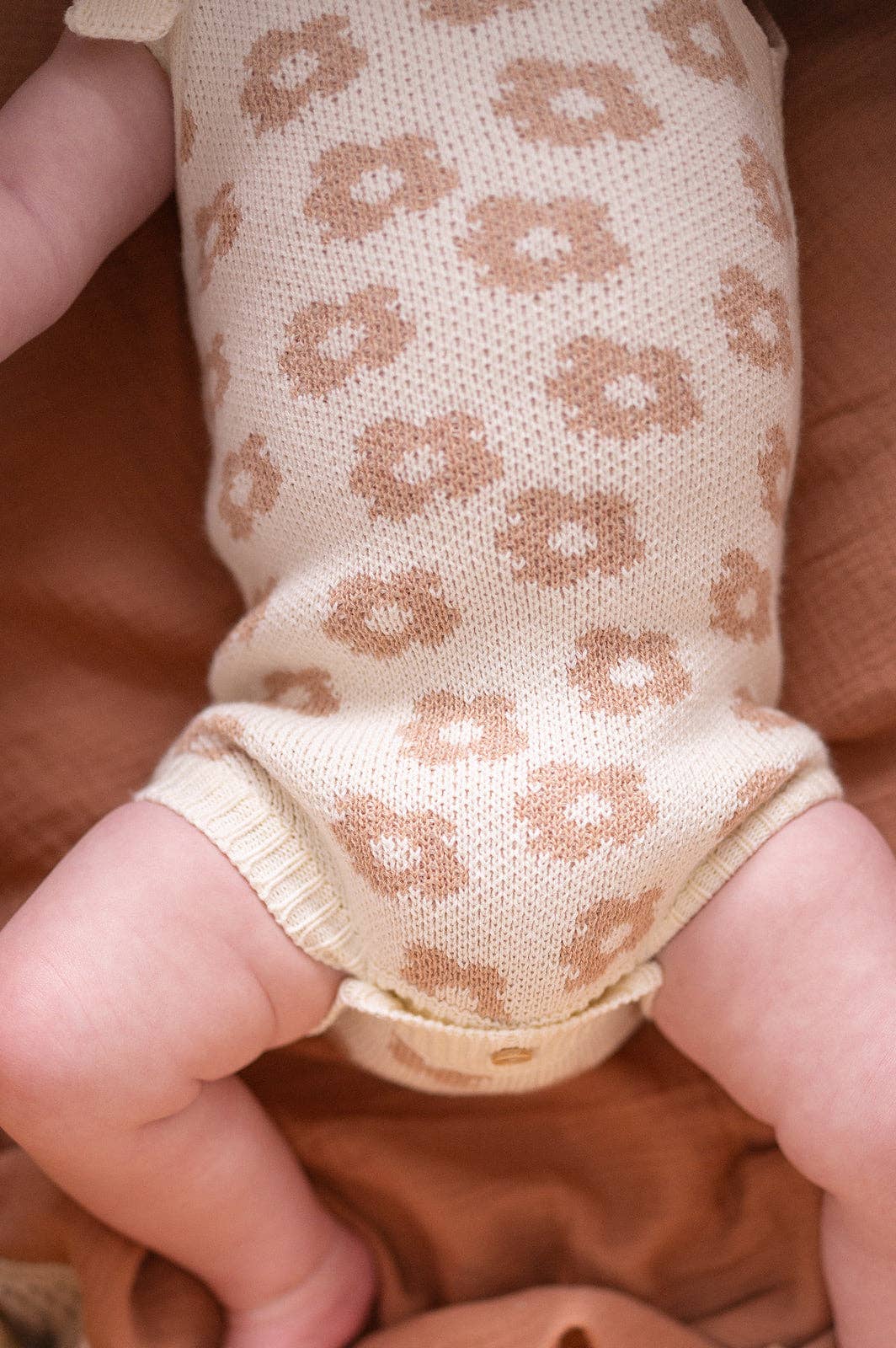 Organic Knit Romper Mocha Daisy