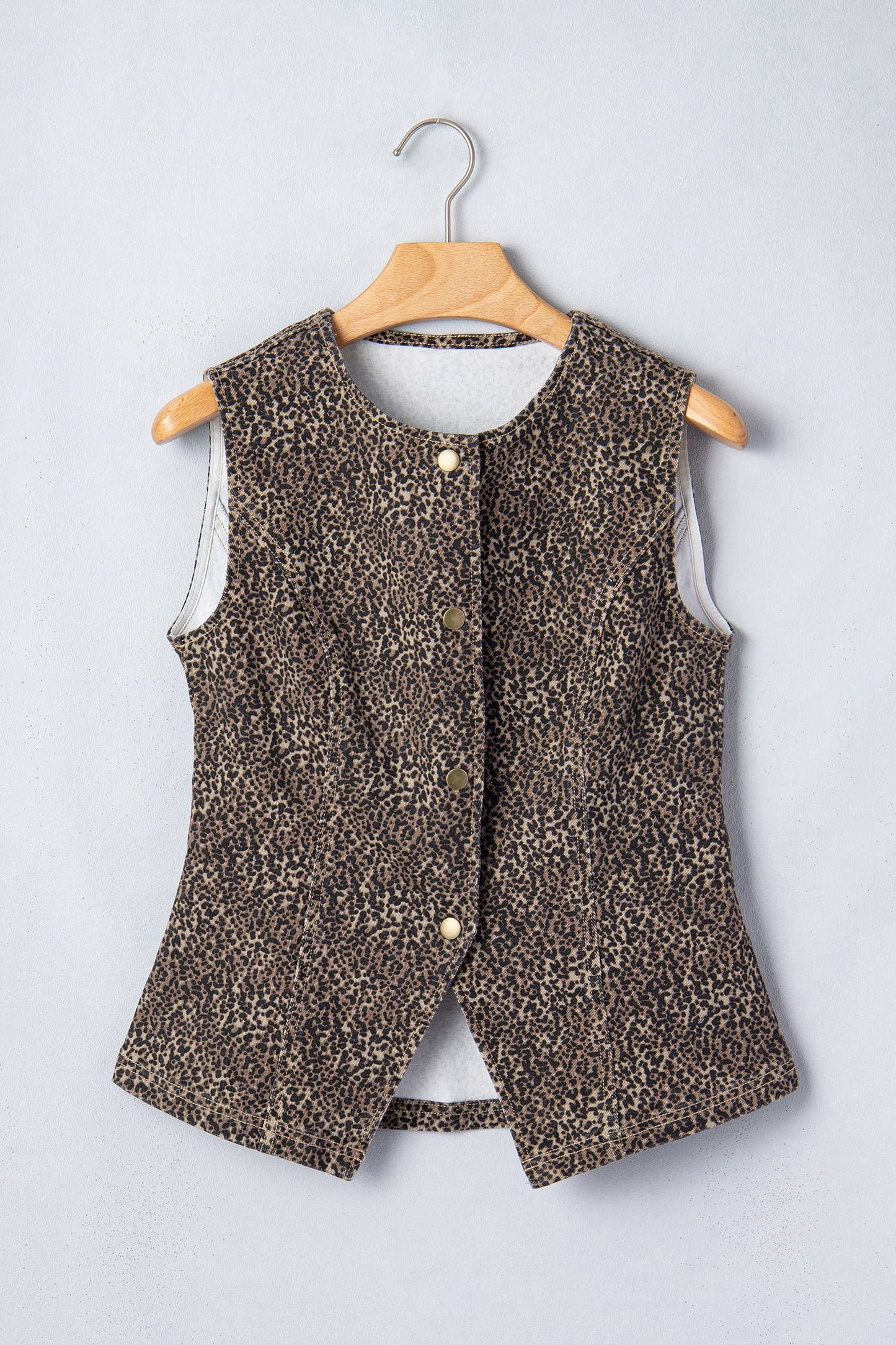 Western Leopard Print Slim Denim Vest