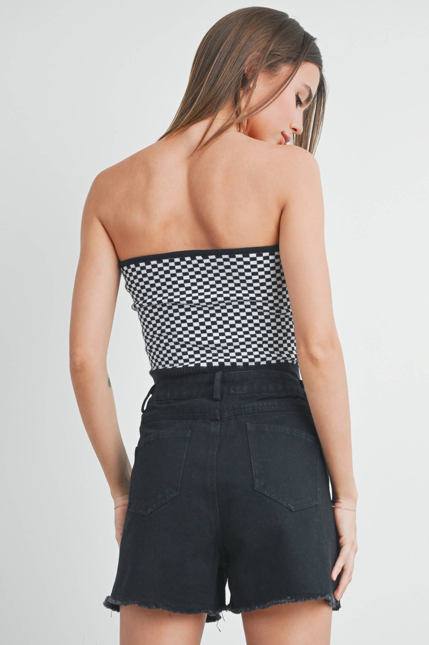 High Waisted Black Denim Shorts