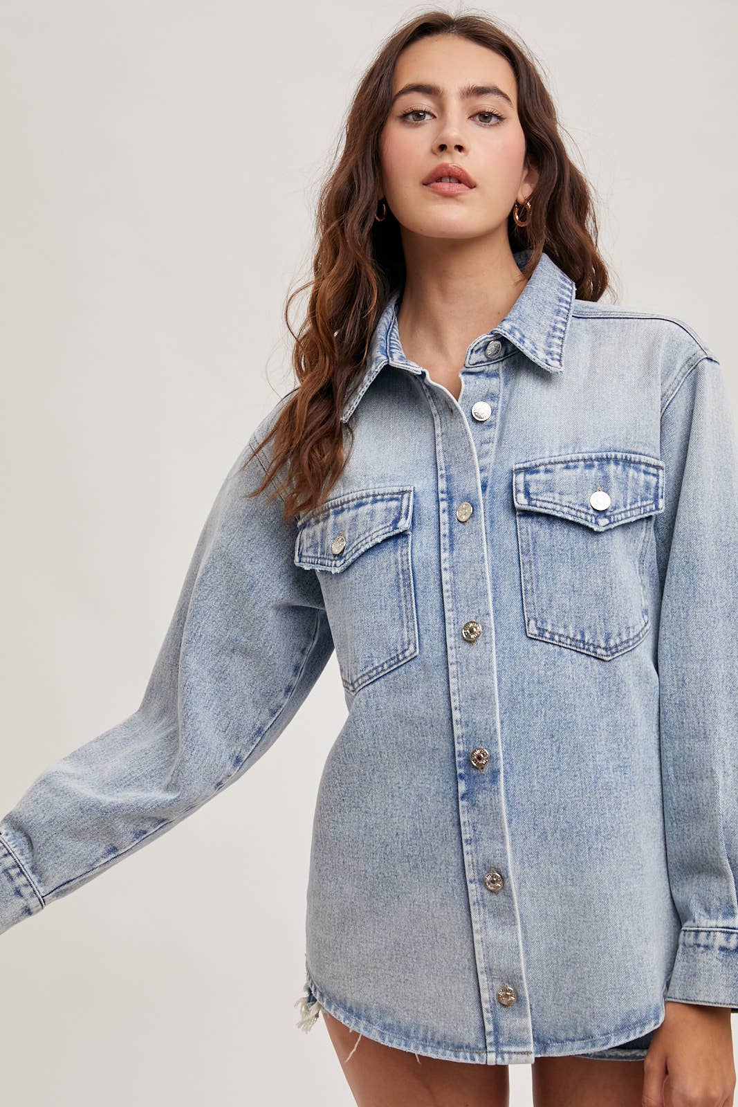 Washed Denim Button Jacket