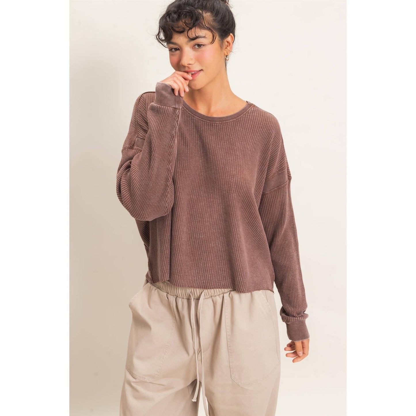 Double Zero - Mineral Wash Waffle Open Back Top