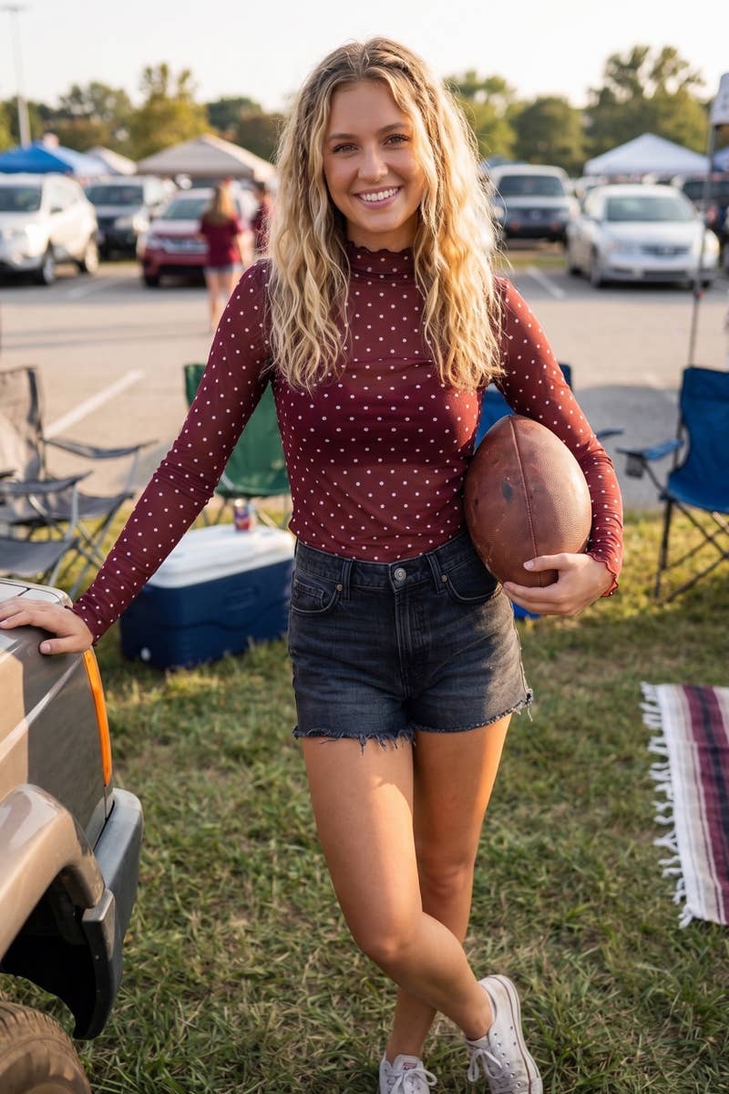 Sewn and Seen - Polka Dot Mesh Long Sleeve Top