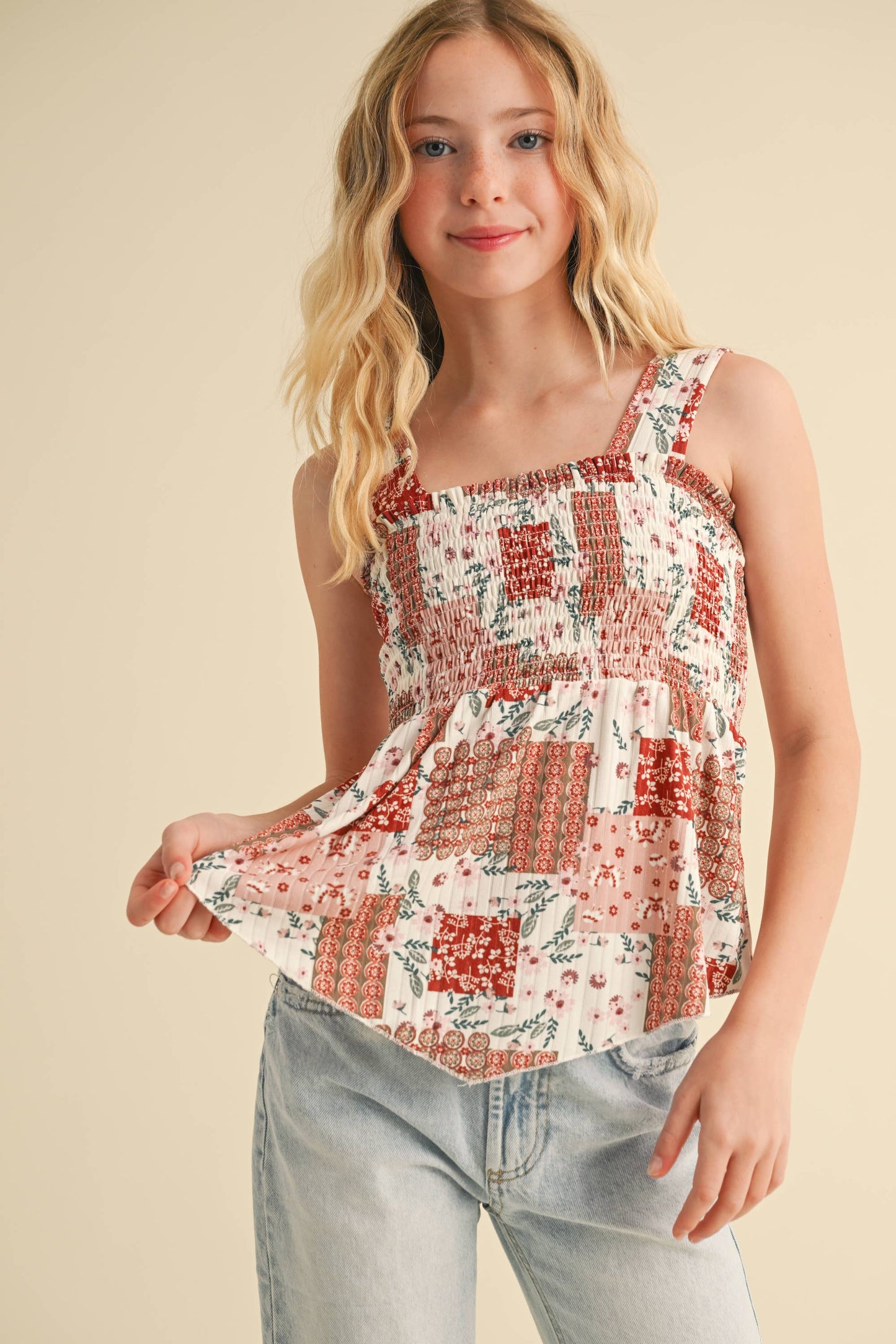 Heart and Arrow Peplum Smocked Tank Top