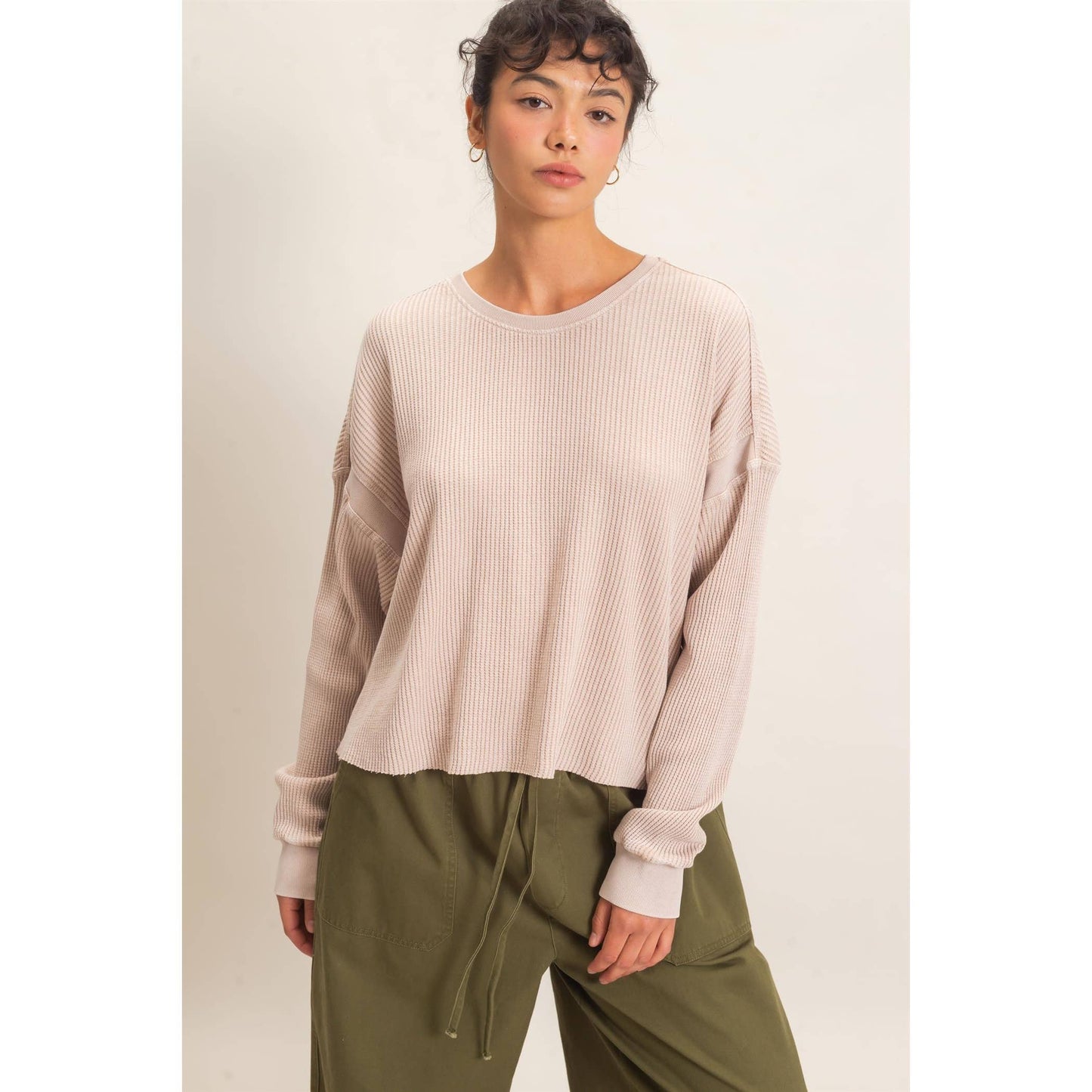 Double Zero - Mineral Wash Waffle Open Back Top