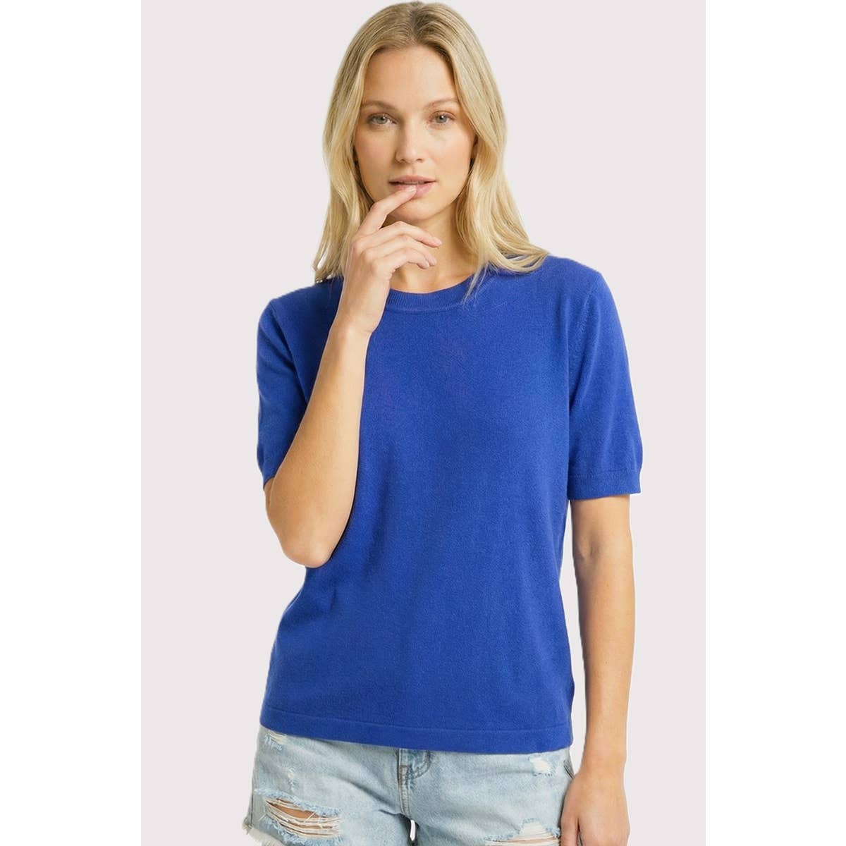 Staccato Solid Short Sleeve Basic Sweater