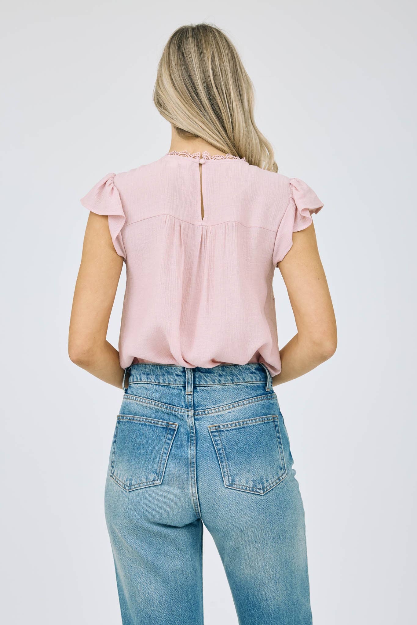 Lace Panel Ruffle Sleeve Blouse