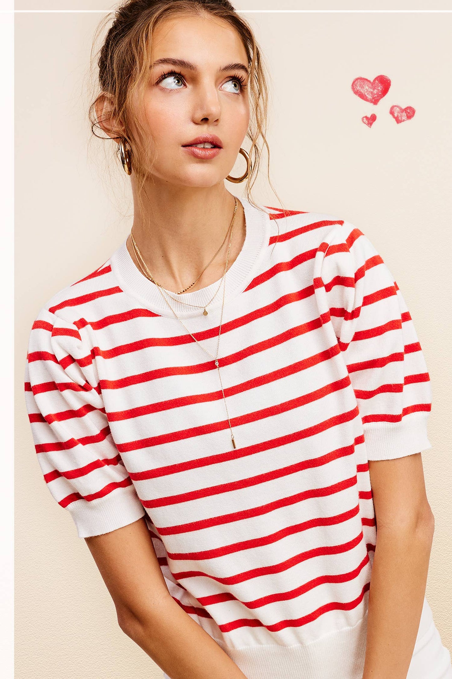 Puff Short Sleeve Stripe Knit Top