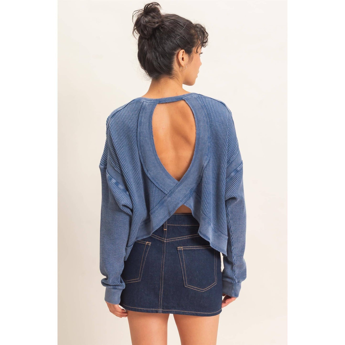 Double Zero - Mineral Wash Waffle Open Back Top