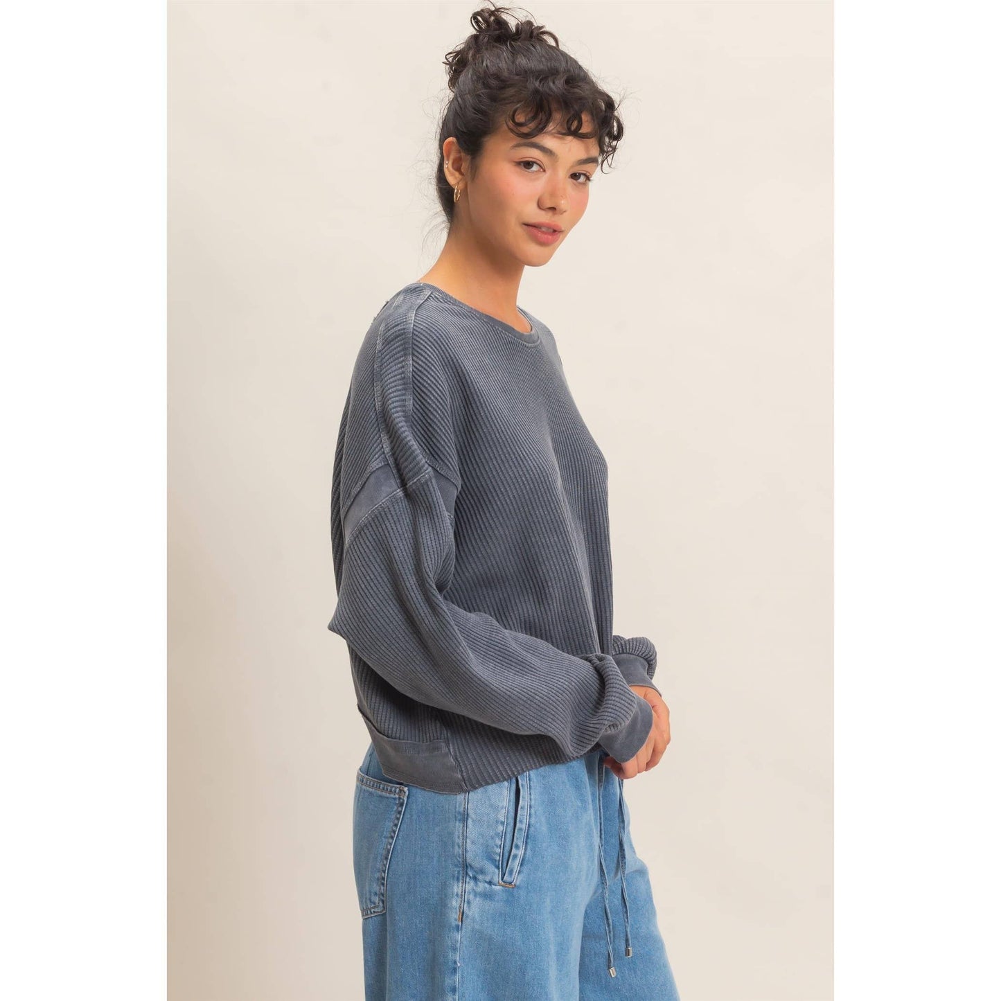 Double Zero - Mineral Wash Waffle Open Back Top
