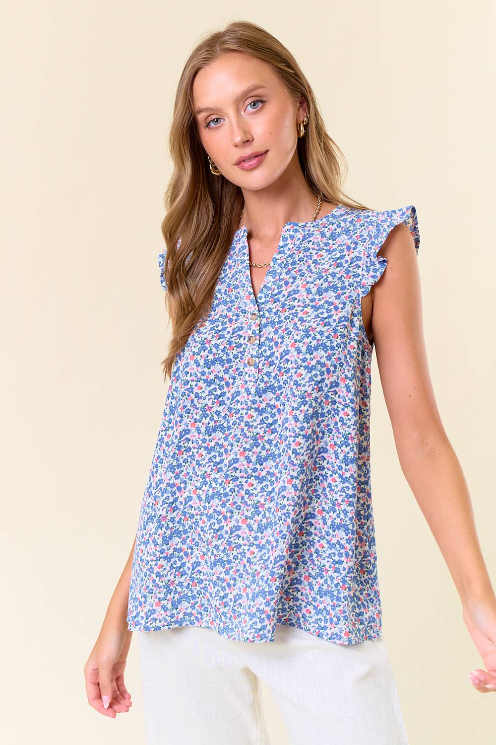 Floral Ruffle Shoulder Top