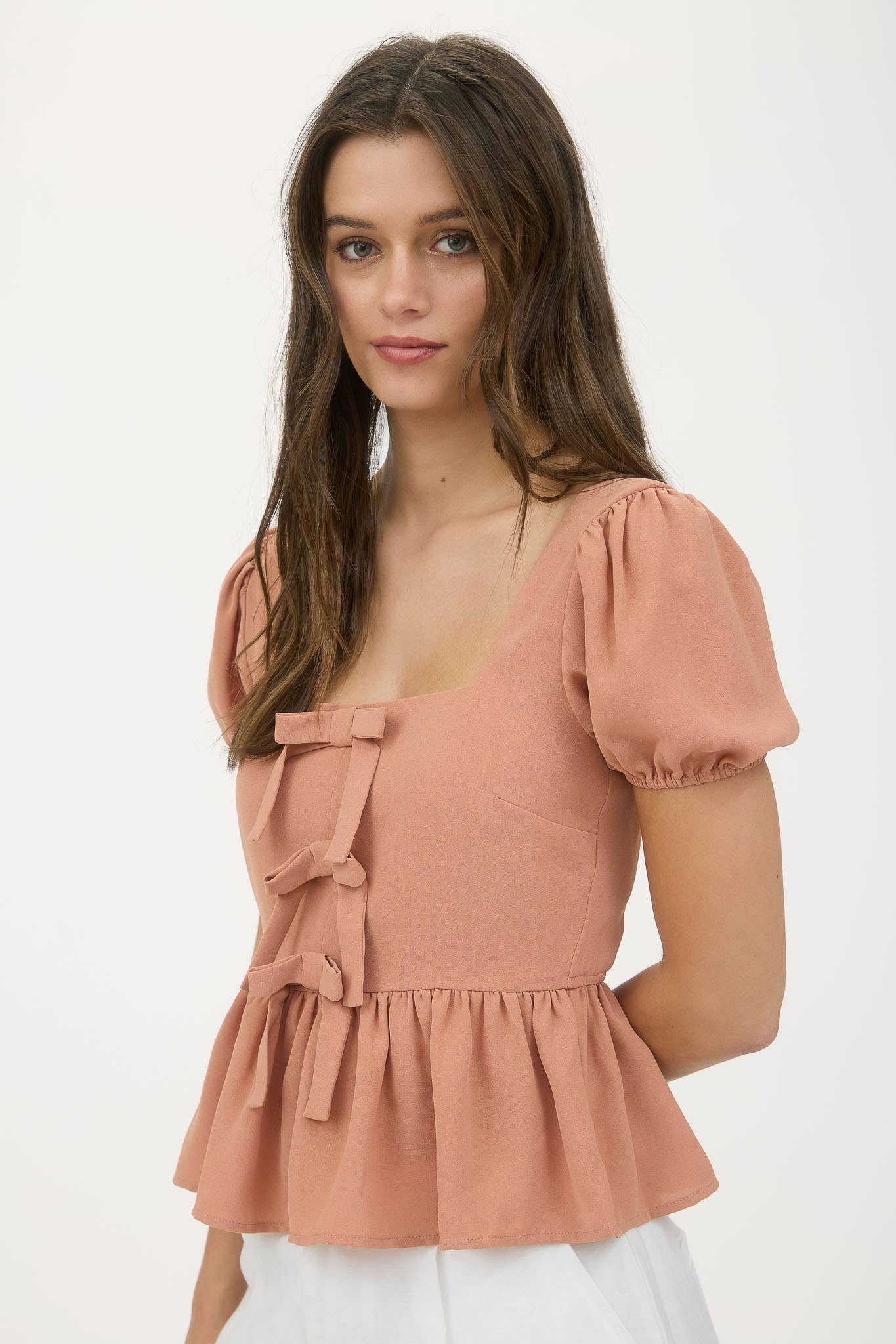 Front Bow Detail Peplum Top