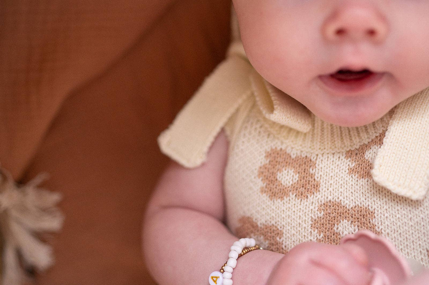 Organic Knit Romper Mocha Daisy