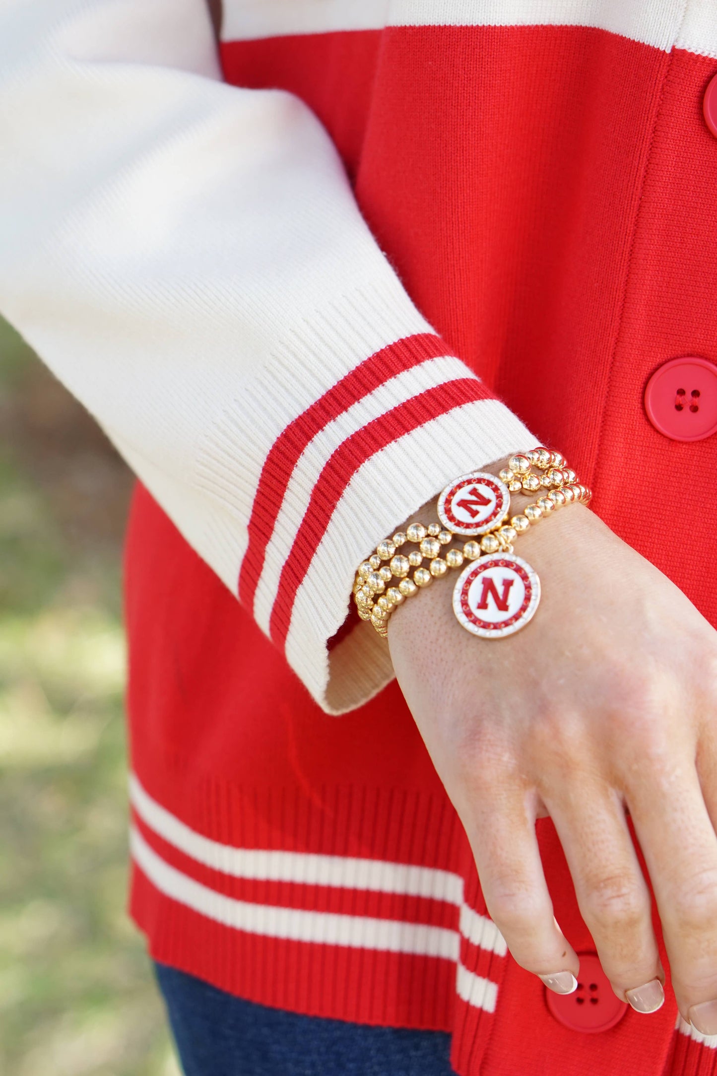 Canvas Style - Nebraska Huskers Pave Disc 2-Row Ball Bead Stretch Bracelet