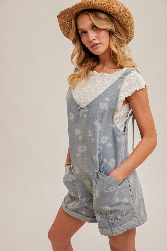Flower Denim Romper