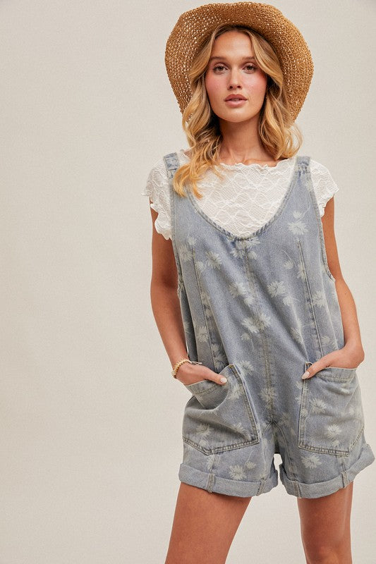 Flower Denim Romper