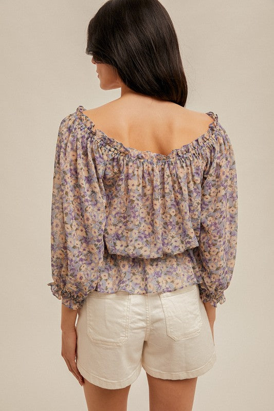 Off Shoulder Floral Chiffon Top