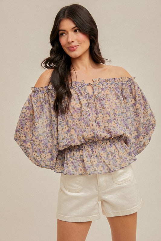 Off Shoulder Floral Chiffon Top