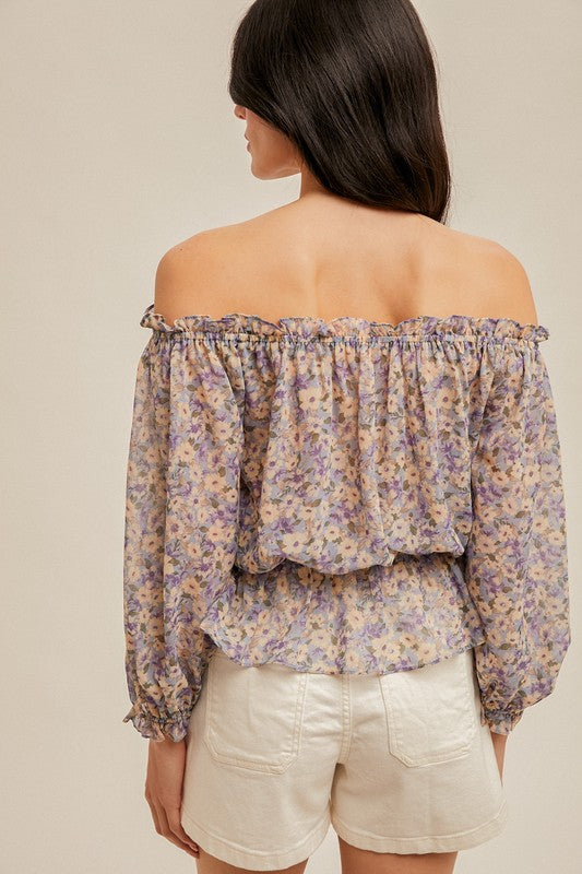 Off Shoulder Floral Chiffon Top