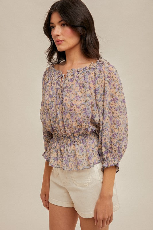 Off Shoulder Floral Chiffon Top
