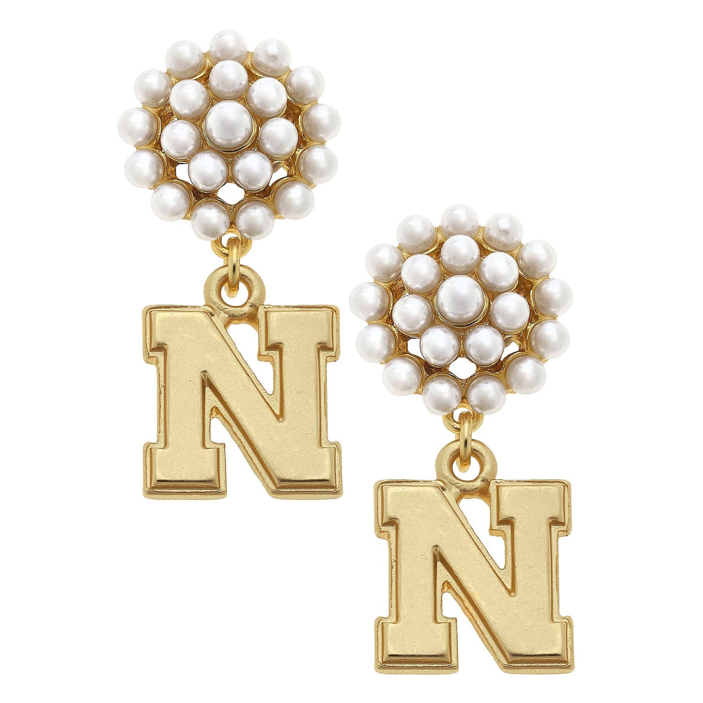 Canvas Style - Nebraska Cornhuskers Pearl Cluster 24K Gold Plated Logo Earrings