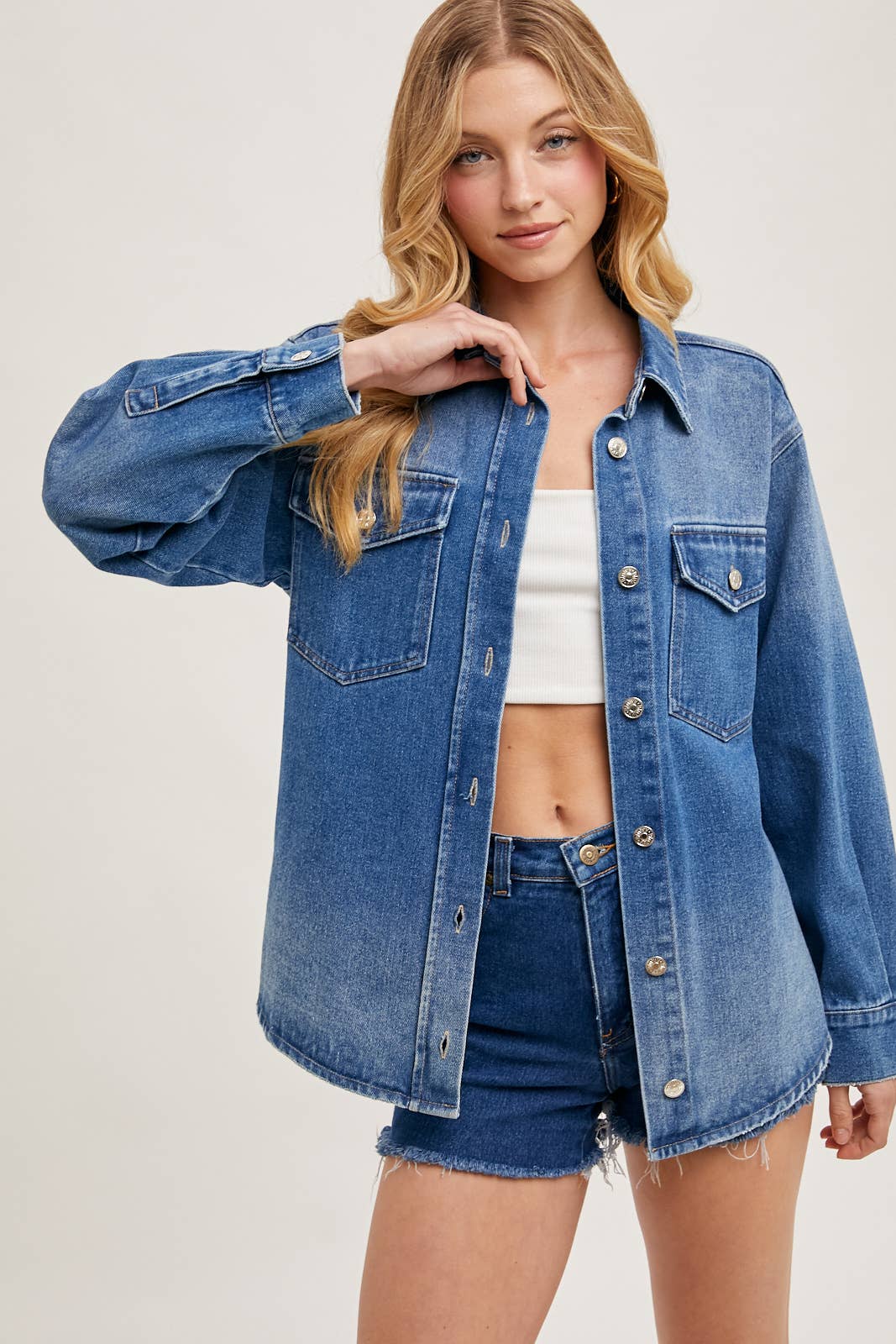 Washed Denim Button Jacket