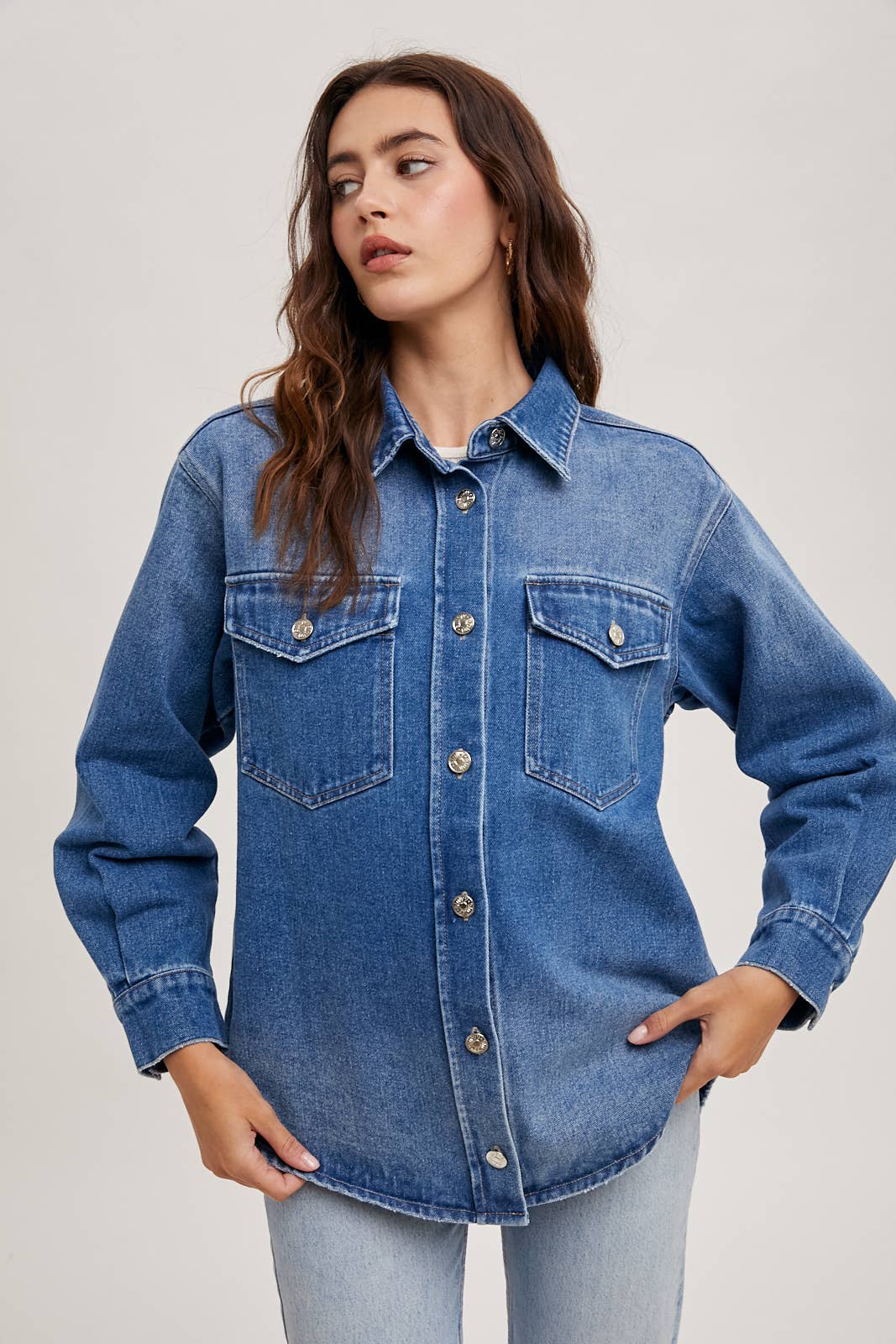 Washed Denim Button Jacket